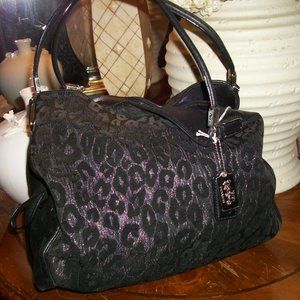 Rear Coach Black Leather and Animal Print Satchel Handbag